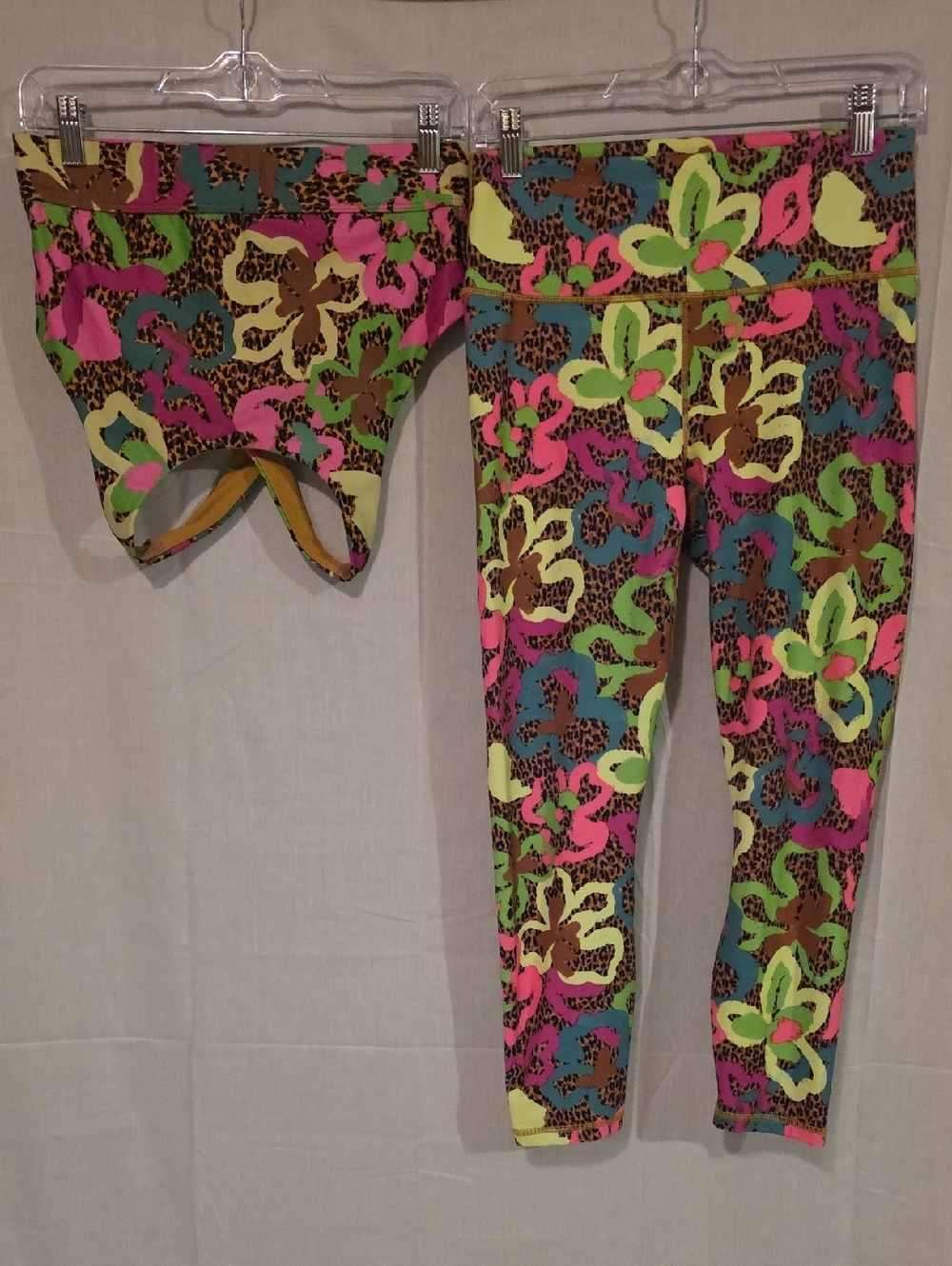 Fabletics Multicolor Floral Leopard Print Leggings & Shorts Set